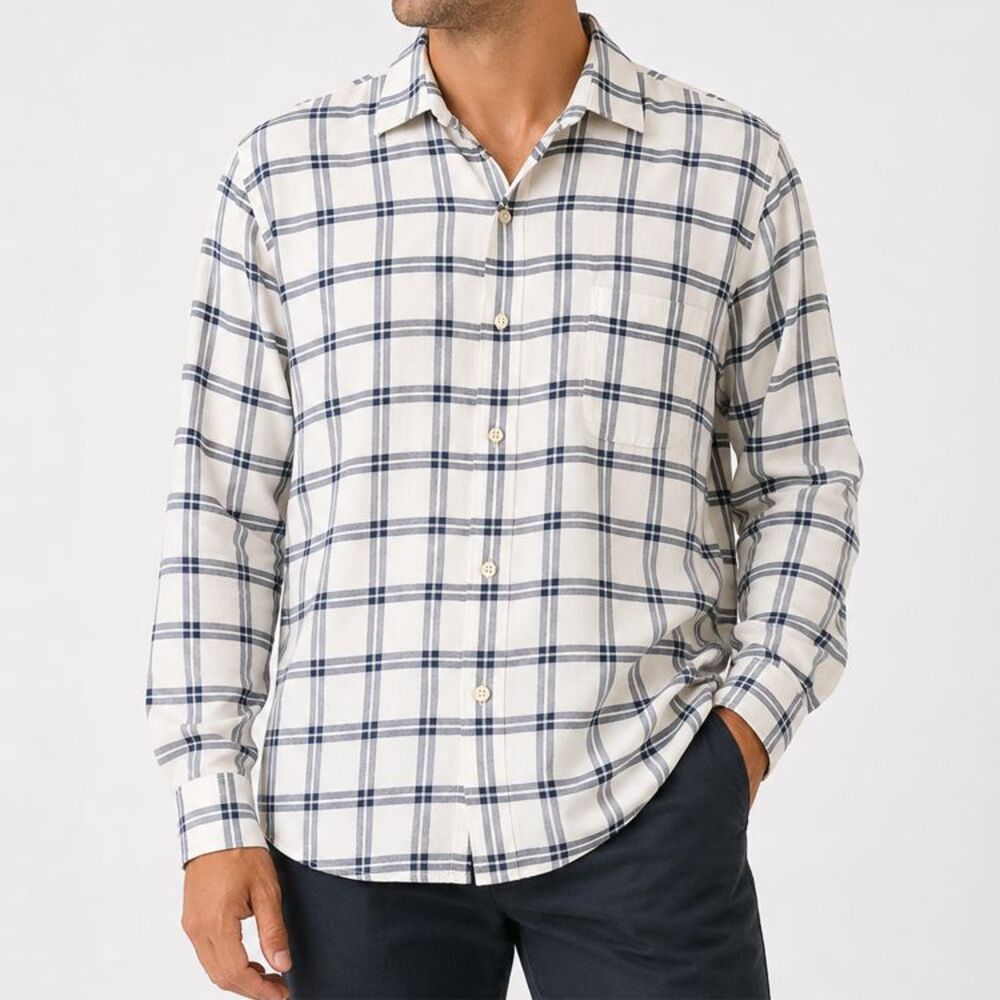 Peter Millar Plaid Button Front Shirt Men’s Large Blue White Casual Luxury